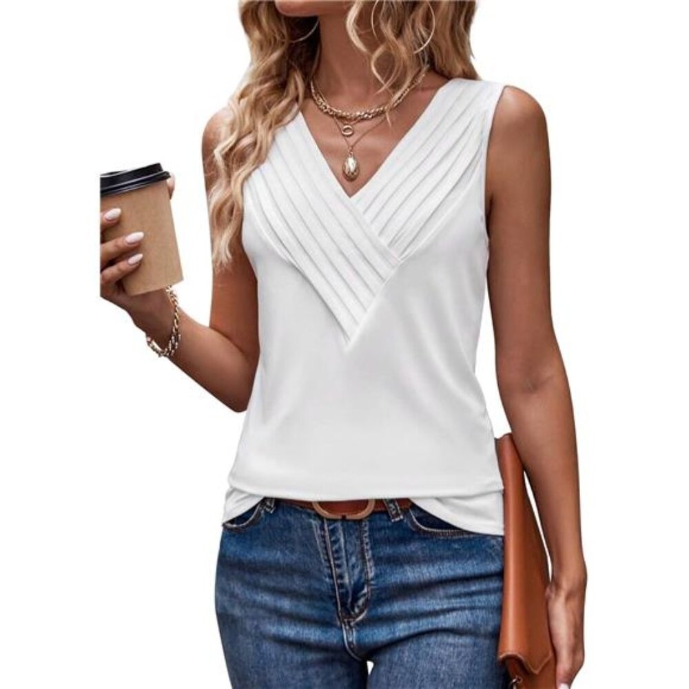 Womens Summer Tank Tops V Neck Sleeveless Loose Fit Summer Casual T-Shirts